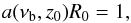Mathematical equation: \begin{equation} a(\nu_{\rm b}, z_0) R_0 = 1, \end{equation}