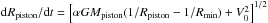 Mathematical equation: \hbox{${\rm d}R_{\rm piston}/{\rm d}t = \left[ \alpha G M_{\rm piston}(1/R_{\rm piston} - 1/R_{\rm min})+ V_{\rm 0}^2 \right]^{1/2}$}