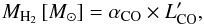 Mathematical equation: \begin{equation} M_{\rm H_{\rm 2}}\,[M_{\odot}] = \alpha_{\rm CO} \times L^{\prime}_{\rm CO}, \end{equation}
