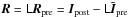 Mathematical equation: \hbox{$\vec{R}=\mat{L}\vec{R}_{\rm pre}=\vec{I}_{\rm post}-\mat{L}\tilde{\vec{I}}_{\rm pre}$}
