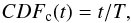 Mathematical equation: \appendix \setcounter{section}{4} \begin{equation} CDF_\mathrm{c}(t) = t/T , \end{equation}