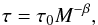 Mathematical equation: \begin{equation} \tau=\tau_0 M^{-\beta}, \label{eq:mslifetime} \end{equation}