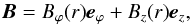 Mathematical equation: \begin{equation} \vec{B}=B_{\varphi}(r)\vec{e}_\varphi+B_z(r)\vec{e}_z, \label{a3} \end{equation}