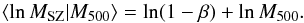 Mathematical equation: \appendix \setcounter{section}{1} \begin{equation} \avg{\ln \Msz|\Mfive} = \ln (1-\beta) + \ln \Mfive. \end{equation}