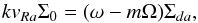 Mathematical equation: \begin{equation} kv_{Ra}\Sigma_0 = (\omega-m\Omega) \Sigma_{da}, \label{eq:sa1} \end{equation}