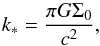 Mathematical equation: \begin{equation} k_* = \frac{\pi G \Sigma_0}{c^2}, \label{eq:k_s} \end{equation}