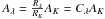 Mathematical equation: \hbox{$A_\lambda = \frac{R_\lambda}{R_K} A_K = C_\lambda A_K$}