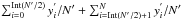 Mathematical equation: \hbox{$\sum^{{\rm Int}(N'/2)}_{i=0}y^{'}_{i}/N' + \sum^{N}_{i={\rm Int}(N'/2) + 1}y^{'}_{i}/N'$}