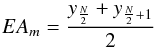 Mathematical equation: \begin{equation} EA_{m} = \frac{y_{\frac{N}{2}} + y_{\frac{N}{2}+1}}{2} \label{eq_defmed} \end{equation}
