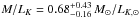 Mathematical equation: \hbox{$M/L_{{K}} = 0.68^{+0.43}_{-0.16}\, M_{\odot}/L_{K,\odot}$}