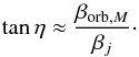 Mathematical equation: \begin{equation} {\tan{\eta}} \approx {\frac{{\beta}_{{\rm orb},M}}{{\beta}_j}}\cdot \end{equation}