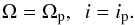 Mathematical equation: \appendix \setcounter{section}{1} \begin{equation} \label{plane} \Omega = \Omega_{\text{p}} , ~~ i = i_{\text{p}} . \end{equation}