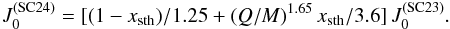 Mathematical equation: \appendix \setcounter{section}{1} \begin{equation} J_0^\mathrm{(SC24)} = [(1-x_{\rm sth})/1.25+(Q/M)^{1.65}\,x_{\rm sth}/3.6]\,J_0^\mathrm{(SC23)}. \end{equation}