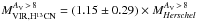 Mathematical equation: \hbox{$M_{\rm VIR,H^{13}CN}^{A_{\rm V}\,>\,8} = (1.15\pm0.29) \times M_{\textit{Herschel}}^{A_{\rm V}\,>\,8}$}