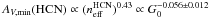 Mathematical equation: \hbox{$A_{V, {\rm min}}({\rm HCN}) \propto (n_{\rm eff}^{\rm HCN})^{0.43} \propto G_0^{-0.056 \pm 0.012}$}