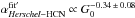 Mathematical equation: \hbox{$\alpha_{\textit{Herschel}-{\rm HCN}}^{\rm fit^\prime} \propto G_0^{-0.34\,\pm\,0.08}$}