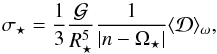 Mathematical equation: \begin{equation} \label{ss} \sss = \frac{1}{3}\frac{\Ga}{\Rs^5}\frac{1}{|n-\Os|}\langle\mathcal{D}\rangle _{\omega}, \end{equation}