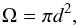 Mathematical equation: \begin{equation} \Omega=\pi d^2 \label{eq:angres2} , \end{equation}