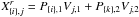 Mathematical equation: \hbox{$X^r_{\{i\},j} = P_{\{i\},1} V_{j,1} + P_{\{k\},2} V_{j,2}$}