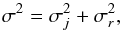 Mathematical equation: \begin{equation} \label{eq:uncertainty-propagation} \sigma^2 = \sigma_j^2 + \sigma_r^2, \end{equation}