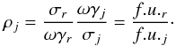 Mathematical equation: \begin{equation} \label{eq:rho} \rho_j = \frac{\sigma_r}{\omega \gamma_r} \frac{\omega \gamma_j}{\sigma_j} = \frac{f.u._r}{f.u._j}\cdot \end{equation}