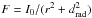 Mathematical equation: \hbox{$F = I_0/(r^2+d_{\rm rad}^2)$}