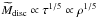 Mathematical equation: \hbox{$\widetilde{M}_{\rm disc} \propto \tau^{1/5} \propto \rho^{1/5}$}