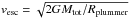 Mathematical equation: \hbox{$v_{\rm esc} = \sqrt{ 2 G M_{\rm tot}/R_{\rm plummer}}$}