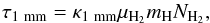 Mathematical equation: \begin{equation} \tau_{1~{\rm mm}}=\kappa_{1~{\rm mm}}\mu_{{\rm H}_2}m_{\rm H}N_{{\rm H}_2}, \end{equation}