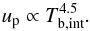 Mathematical equation: \begin{equation} u_{\rm p}\propto T_{\mathrm{b,int}}^{4.5}. \end{equation}