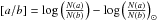 Mathematical equation: \hbox{${[a/b]} = \log \left( \frac{N(a)}{N(b)}\right) - \log \left( \frac{N(a)}{N(b)}\right)_{\odot}$}