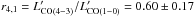 Mathematical equation: \hbox{$r_{4,1} = L'_{\rm CO(4-3)}/L'_{\rm CO(1-0)} = 0.60\pm 0.17$}