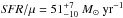 Mathematical equation: \hbox{$\mathit{SFR}/\mu = 51^{+7}_{-10}~M_{\sun}~{\rm yr^{-1}}$}