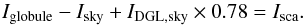 \begin{equation} I_{\rm globule}-I_{\rm sky}+I_{\rm DGL,sky} \times 0.78 = I_{\rm sca}. \label{eqn:eqndgl} \end{equation}