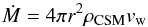 Mathematical equation: \begin{equation} \dot{M} = 4 \pi r^2 \rho_{\rm CSM} v_{\rm w} \end{equation}