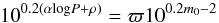 \begin{equation} \label{eq:pl_fit} 10^{0.2(\alpha \textrm{log}P + \rho)} = \varpi 10^{0.2{m_0}-2} \end{equation}