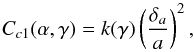 \begin{equation} C_{c1}(\a,\ga)=k(\ga) \left(\frac{\delta_a}{a}\right)^2, \label{eq.cequiv2} \end{equation}