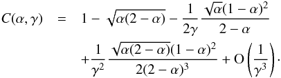 \appendix \setcounter{section}{3} \begin{eqnarray} C(\a,\ga) &=& 1 - \sqrt{\a(2-\a)} -\frac{1}{2\ga}\frac{\sqrt{\a}(1-\a)^2}{2-\a} \notag\\ &&+\frac{1}{\ga^2} \frac{\sqrt{\a(2-\a)}(1-\a)^2}{2(2-\a)^3} + \O\left(\frac{1}{\ga^3}\right)\cdot \end{eqnarray}