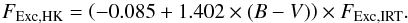 \begin{equation} \label{eq:irt-to-hk-cont} F_\mathrm{Exc,HK} = \left(-0.085 + 1.402 \times (B-V)\right) \times F_\mathrm{Exc,IRT}. \end{equation}