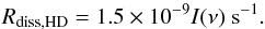 \begin{equation} R_{\rm diss,HD} = 1.5\times10^{-9} I(\nu)\ \mathrm{s}^{-1}. \label{eq: HD photodissociation} \end{equation}