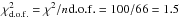 \hbox{$\chi^2_\mathrm{d.o.f.}=\chi^2/n\mathrm{d.o.f.}=100/66=1.5$}