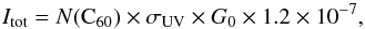\appendix \setcounter{section}{2} \begin{equation} I_{\rm tot}=N({\rm C}_{60}) \times \sigma_{\rm UV} \times G_0 \times 1.2\times10^{-7}, \label{eqfluo} \end{equation}
