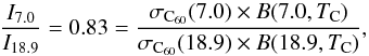 \appendix \setcounter{section}{6} \begin{equation} \frac{I_{7.0}}{I_{18.9}}=0.83=\frac{\sigma_{{\rm C}_{60}}(7.0) \times B(7.0,T_{\rm C})}{\sigma_{{\rm C}_{60}}(18.9) \times B(18.9, T_{\rm C})}, \end{equation}