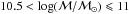 \hbox{$10.5<\log(\mathcal{M/M}_\odot)\leqslant11$}