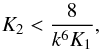 Mathematical equation: \appendix \setcounter{section}{1} \begin{equation} \label{sroot} K_2 < \frac{8}{k^6 K_1} , \end{equation}