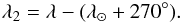 Mathematical equation: \begin{equation} \lambda_{2} = \lambda - (\lambda_{\odot} + 270^{\circ}). \label{lambda2} \end{equation}