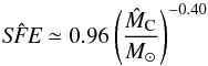 \begin{equation} \hat{\textit{SFE}} \simeq 0.96 \left( \frac{\hat{{M}}_{\rm C}}{\Msol} \right)^{-0.40} \end{equation}