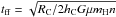 \hbox{$t_{\rm{ff}} = \sqrt{R_{\rm C}/2 h_{\rm C} G \mu m_{\rm H} n}$}