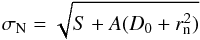 \begin{equation} \sigma_{\rm N} = \sqrt{{S+A(D_0+r_{\rm n}^2)}} \label{noise-th} \end{equation}