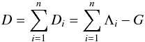 \appendix \setcounter{section}{1} \begin{equation} D = \sum_{i=1}^n D_i = \sum_{i=1}^n \Lambda_i - G \end{equation}